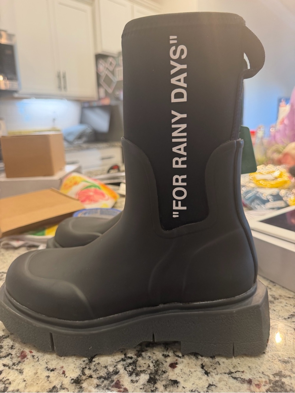 OFF-WHITE 'FOR RAINY DAYS' Rubber Rain Boots - Picture 10 of 10